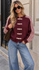 A3285 Burgundy Contrast Knit Cardi