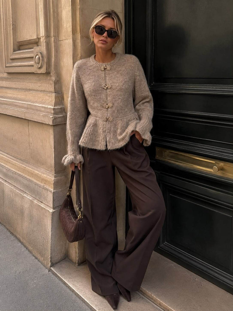 A3278 Beige Peplum Knit