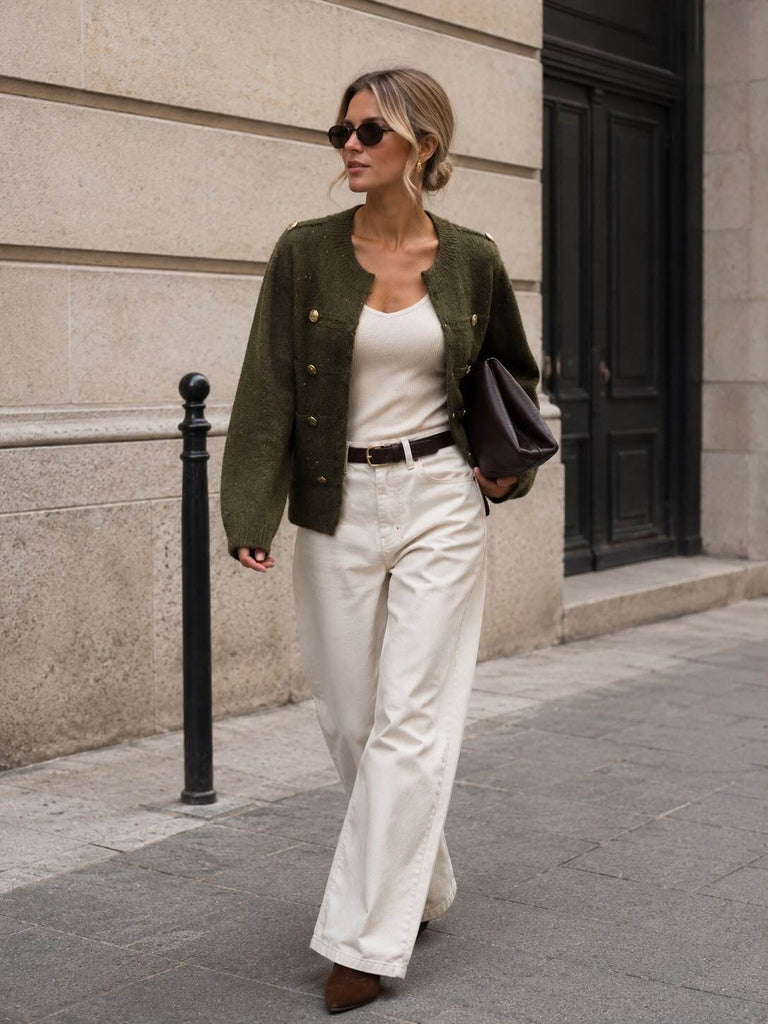 A3277 Khaki Gold Fleck Knit Cardi