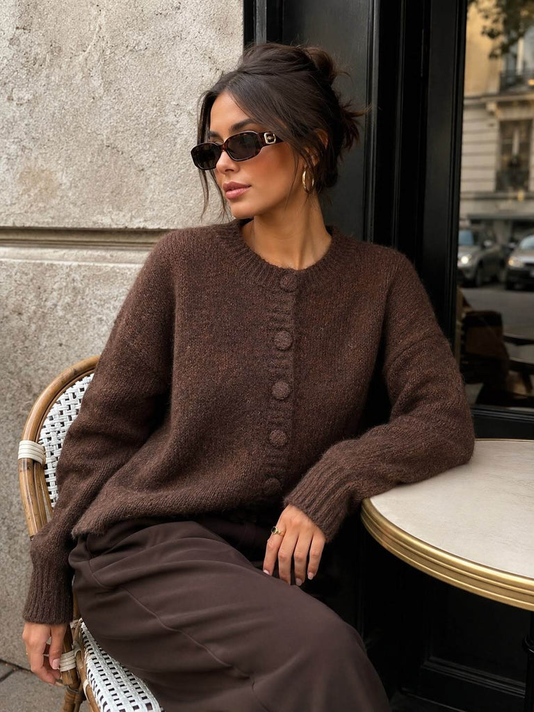 A3192 Estella Brown soft Knit Cardi