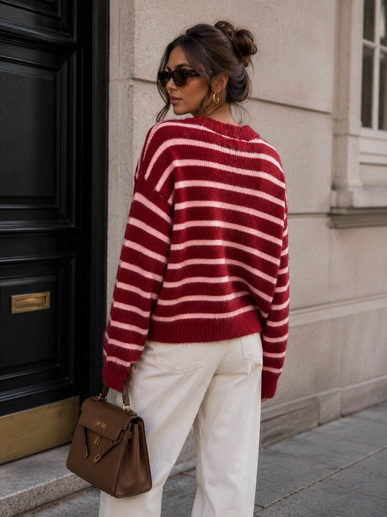 A3173 Claudia Burgundy Stripe Cardi