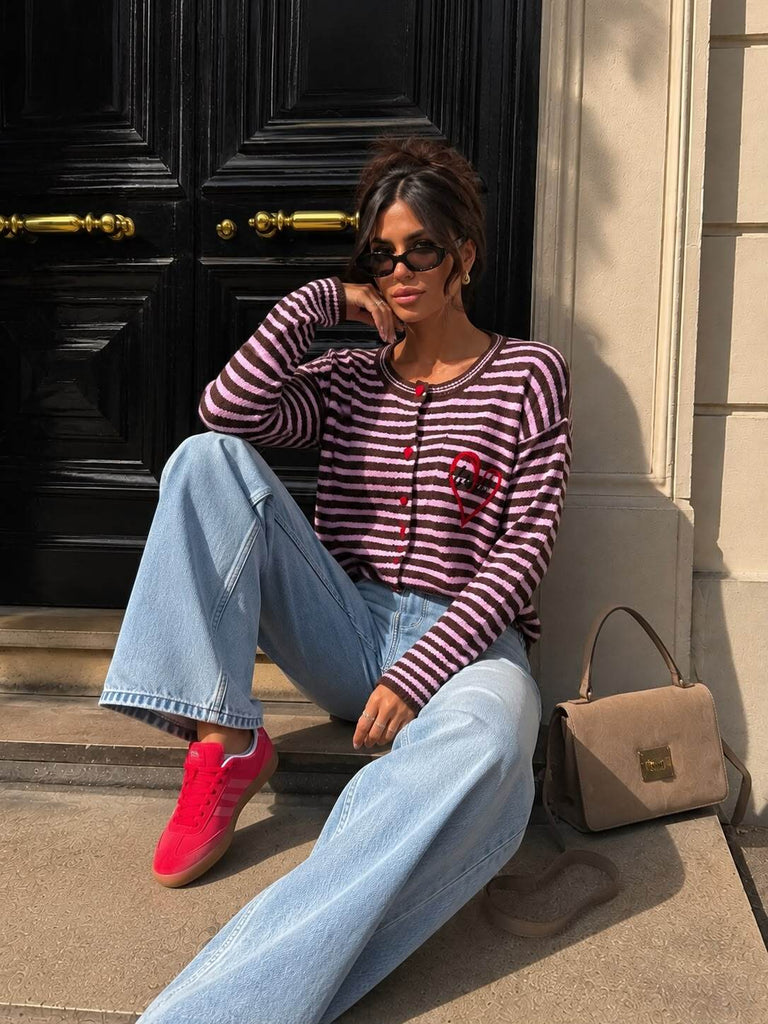 A3191 Penny Brown/Pink Stripe Motif Cardi