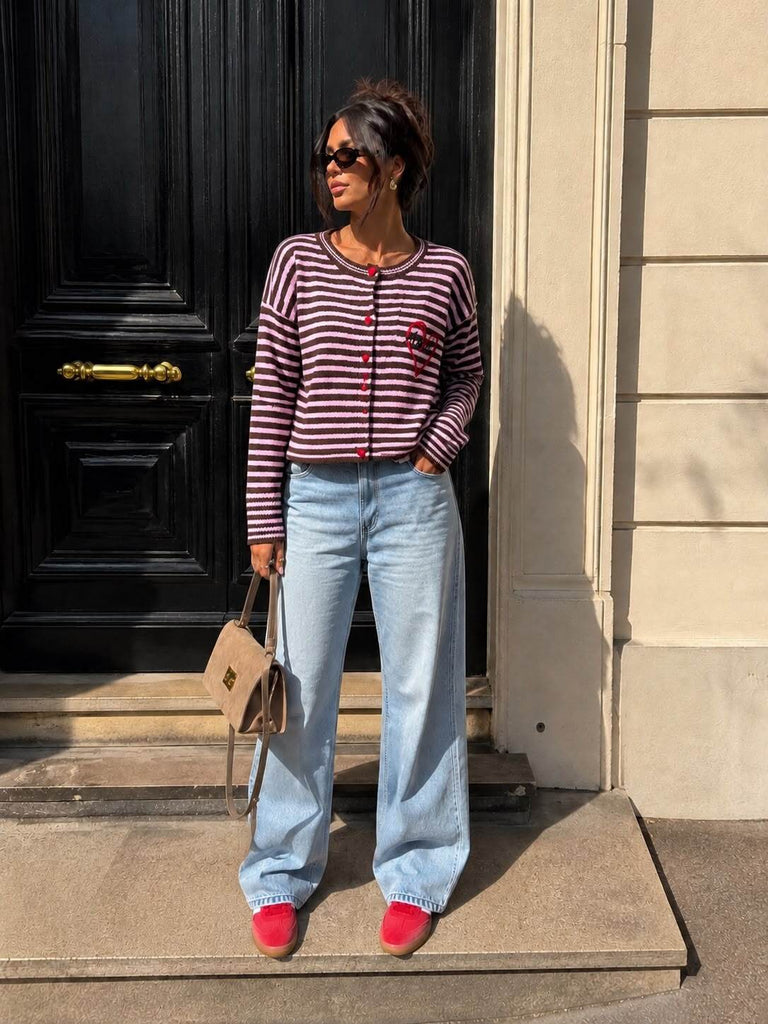 A3191 Penny Brown/Pink Stripe Motif Cardi