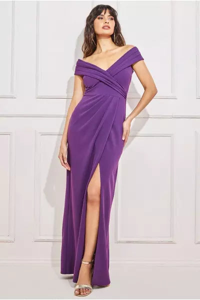 A0983 Purple Bardot Maxi Dress
