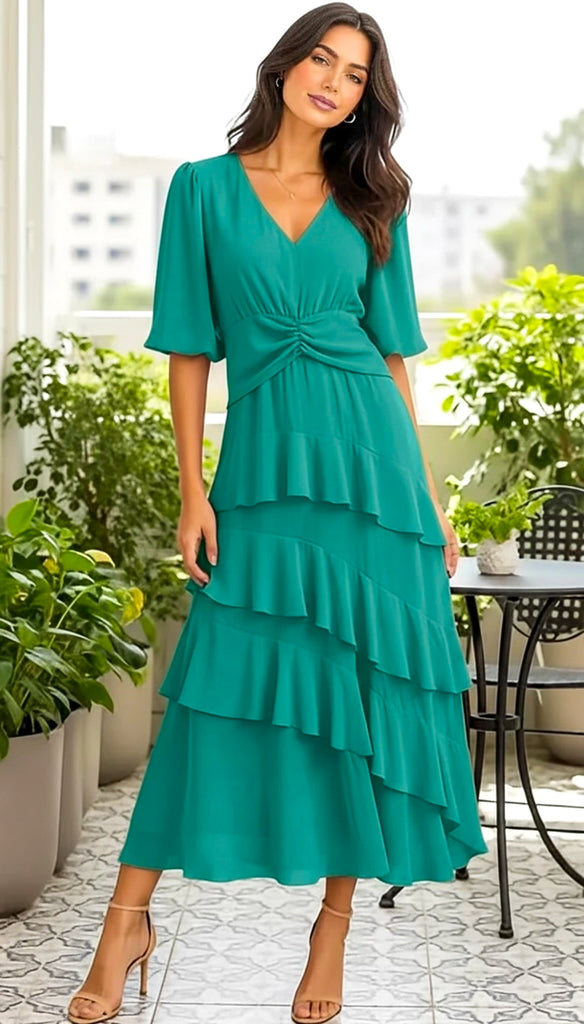 A3059 Camilla Green Layered Dress