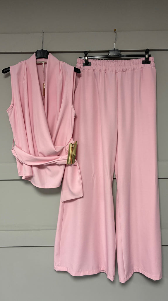 A2955 Pink Top & Wide Leg Trouser Set