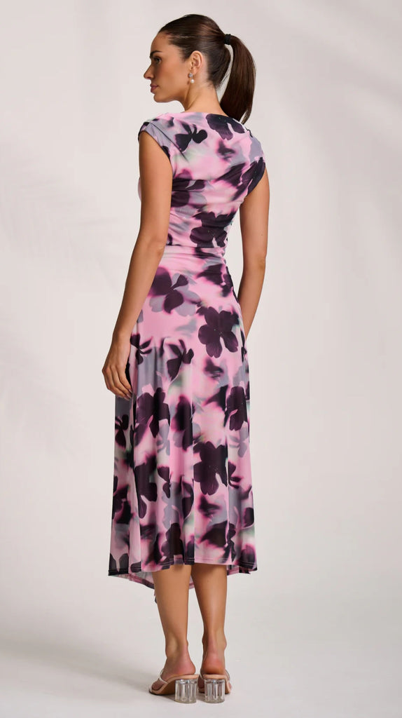 A2951 Pink Floral Asymmetrical Dress