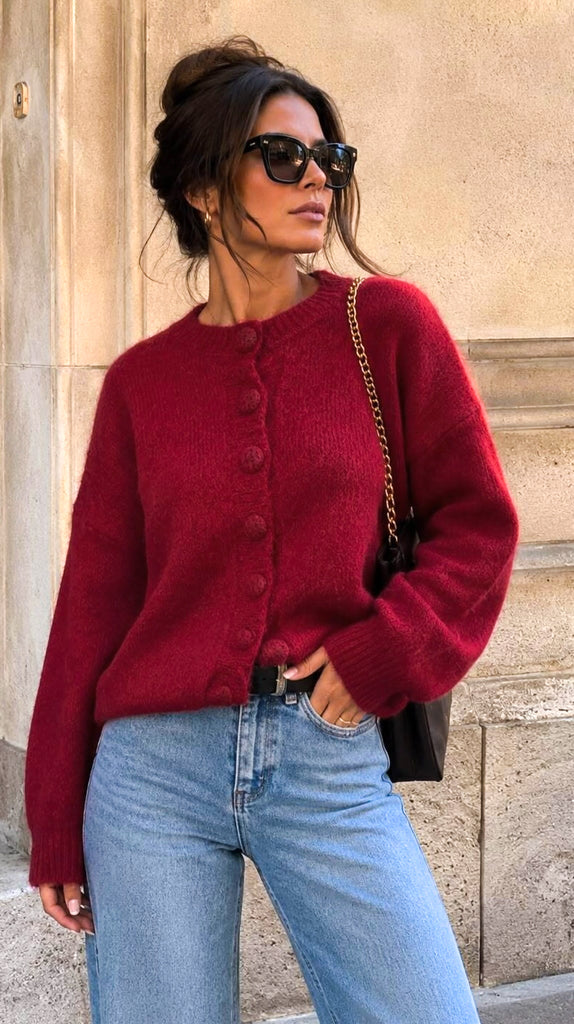 A3198 Estella Burgundy soft Knit Cardi