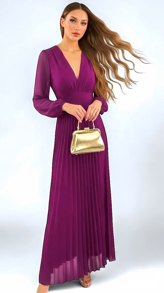A3213 Chelle Magenta Pleated Dress