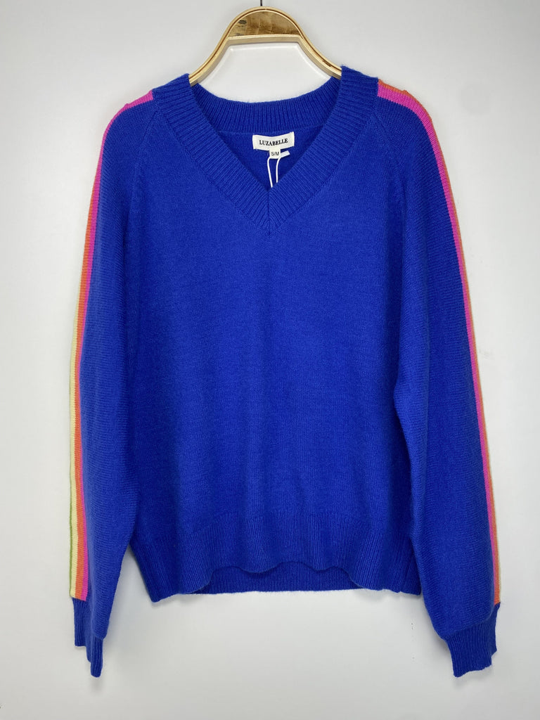 A3226 Royal Multi Stripe Knit Top