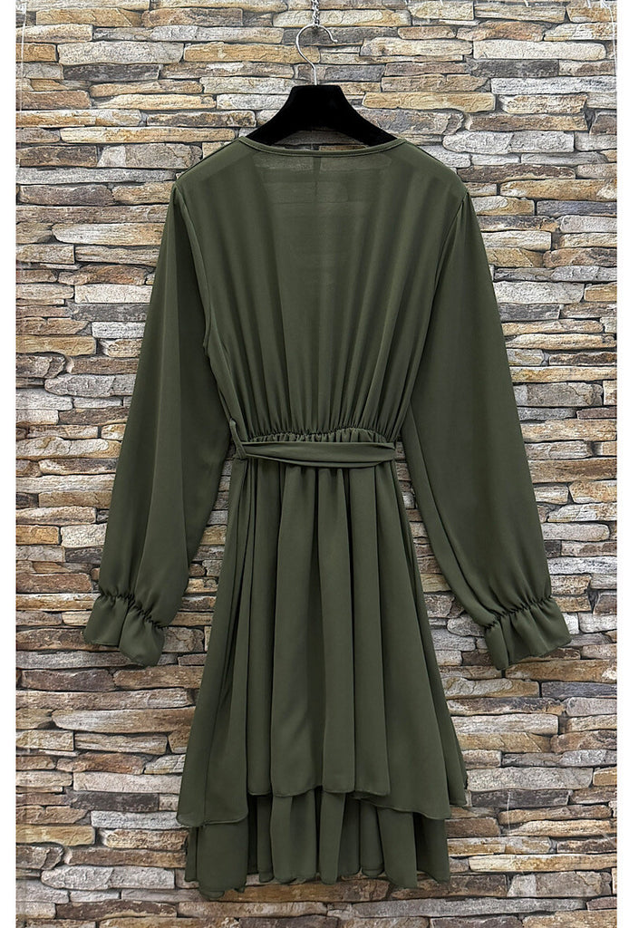 A2830 Nelia Khaki Flounce Mini Dress