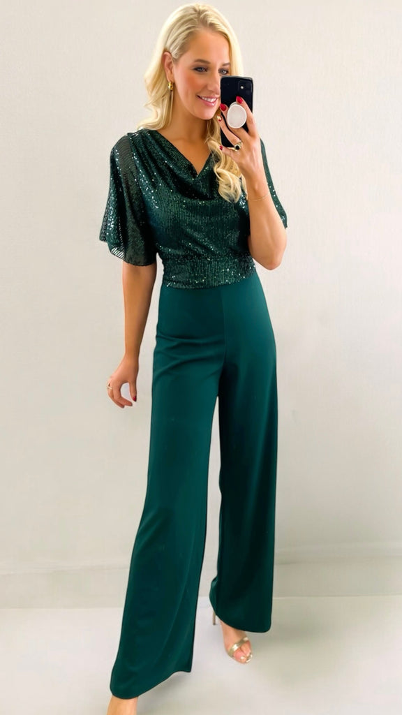 5-A2070 Amelia Green Sequin Jumpsuit
