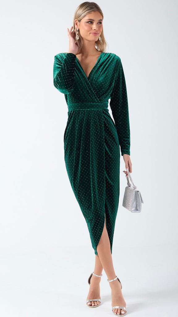 A2000 Milicent Green Velvet Sparkle Dress