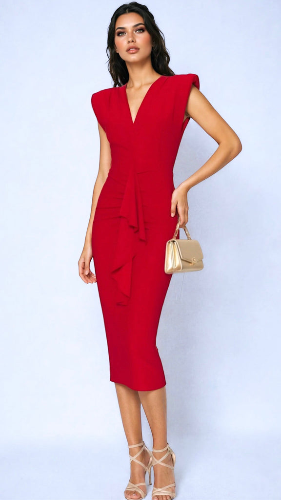 A2833 Red Nell Bodycon Rouched Dress