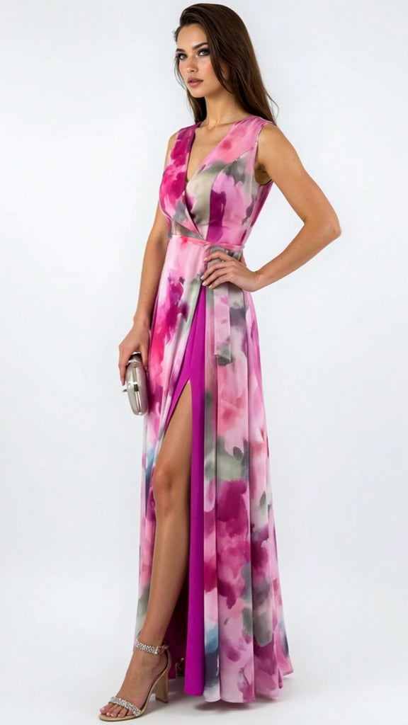 A2890 Farah Orchid Floral Maxi Dress