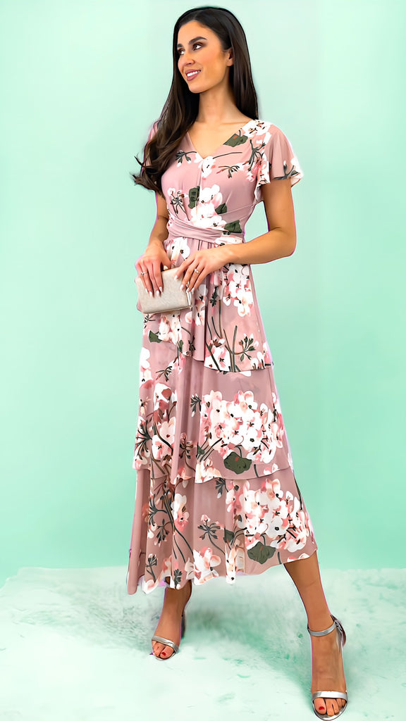 1-A1579 Elodie Blush Floral Tierred Dress