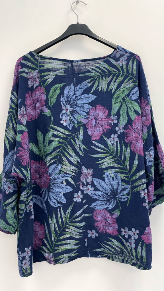A2497 Keira Navy Print Cotton Top