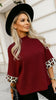 A2623 Burgundy Leopard Trim Top