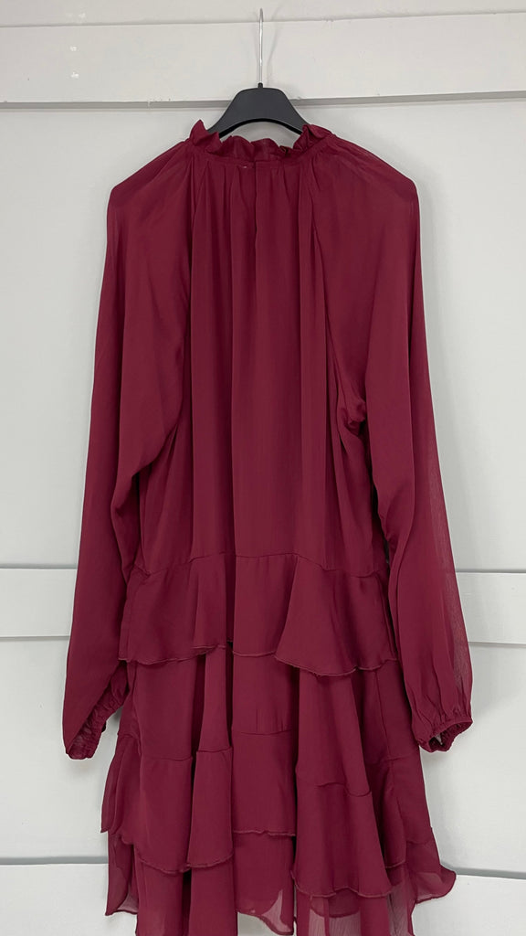 A2592 Burgundy Flounce Dress
