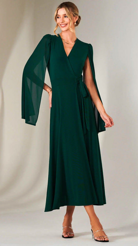 5-A2181 Amira Cape Sleeve Wrap Dress