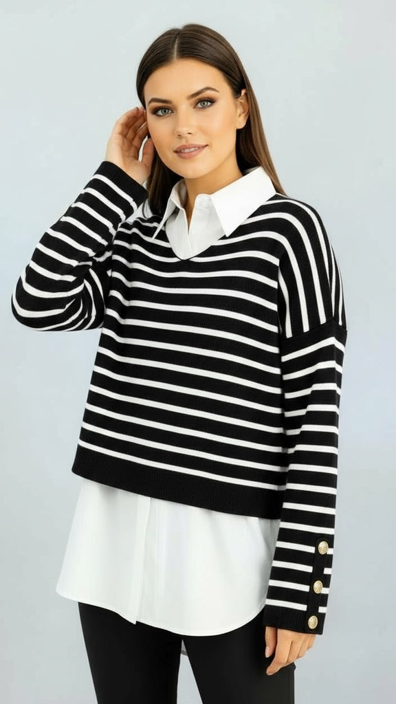 A2662 Black 2in1 Stripe Top
