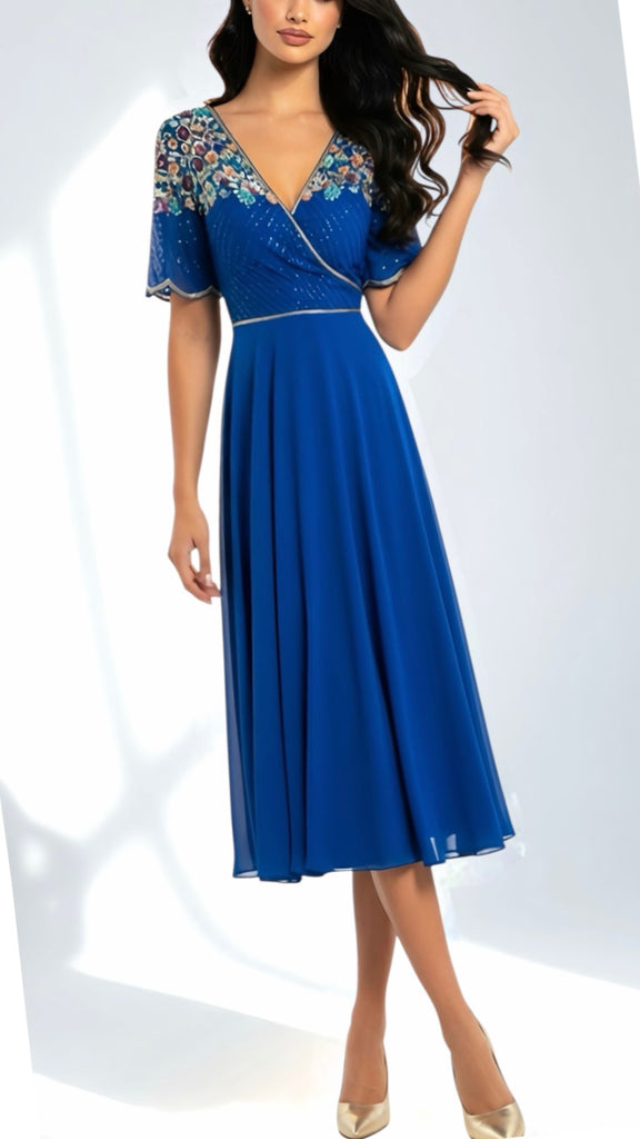 A2880 Malio Royal Embellished Flare Dress