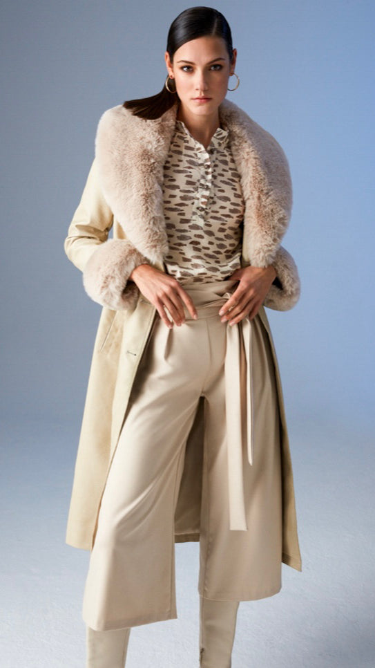 4-A1914 Beige Detachable Fur Luxury Coat