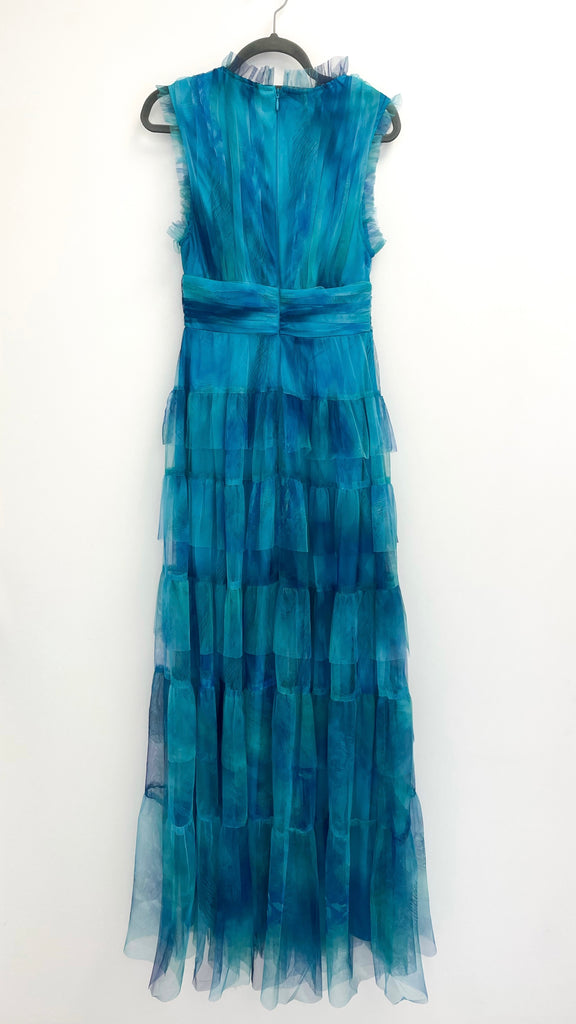 A2249 Turq Print Malva Flounce Maxi Dress