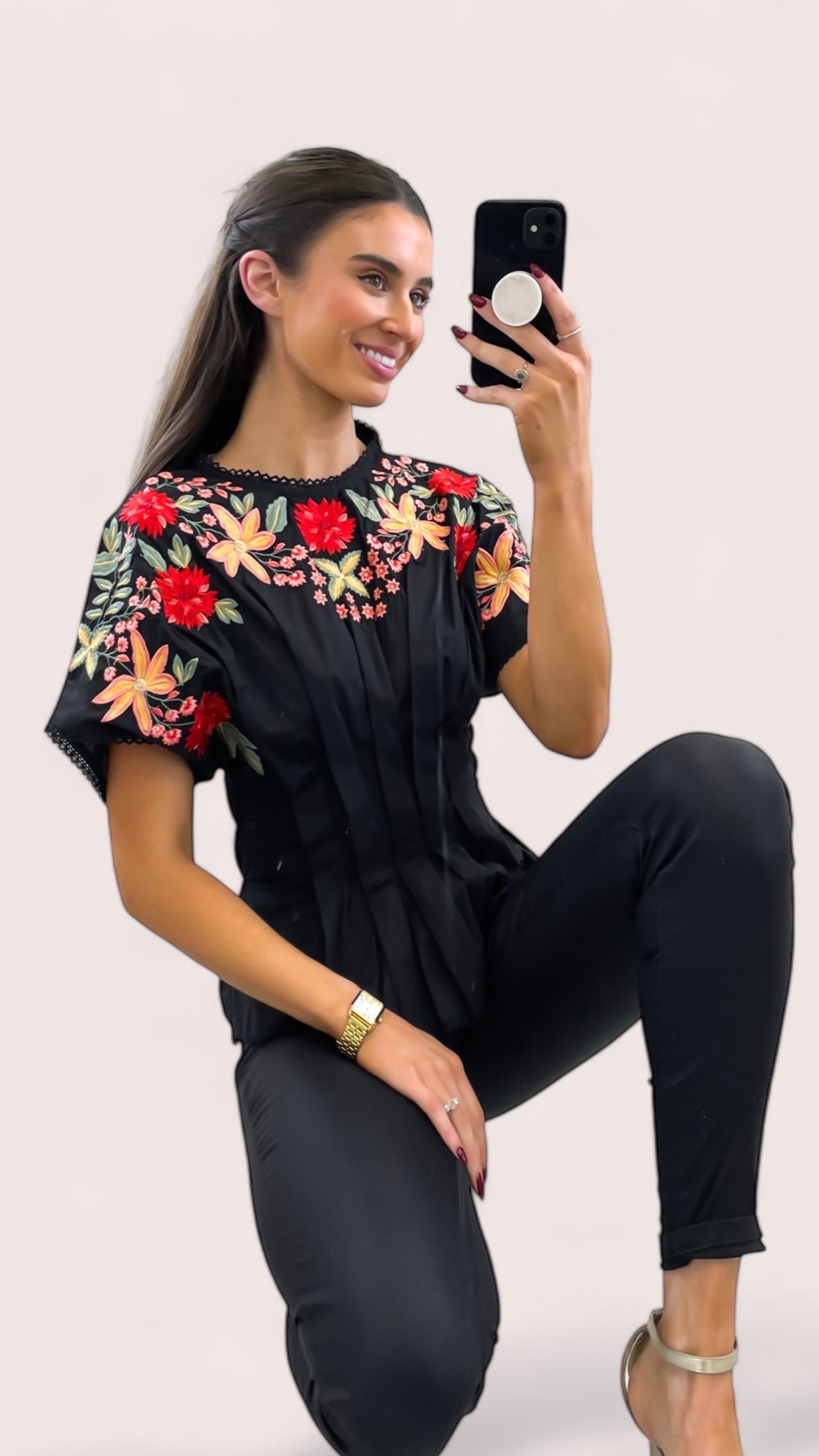 Black Floral Embossed Tops | dresses online | party dresses, occasion ...