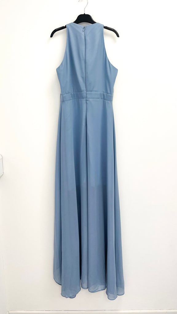 A2263 Baby Blue Frill Dip Hem Dress