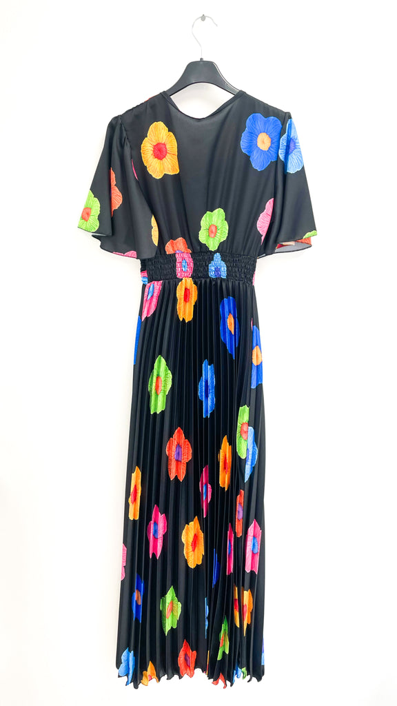 A1557 Cheryl Satin Black Floral Dress