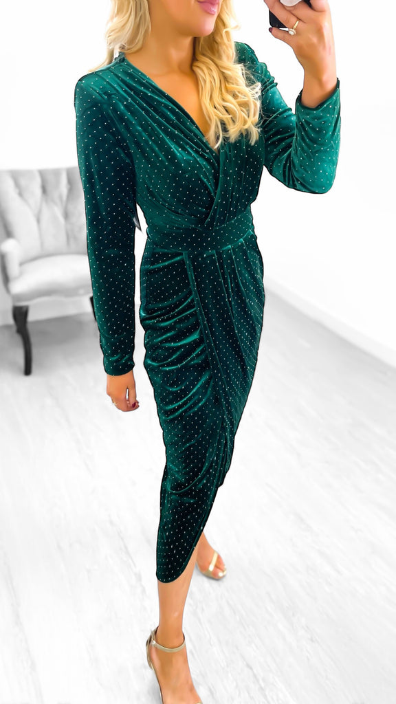 A2000 Milicent Green Velvet Sparkle Dress