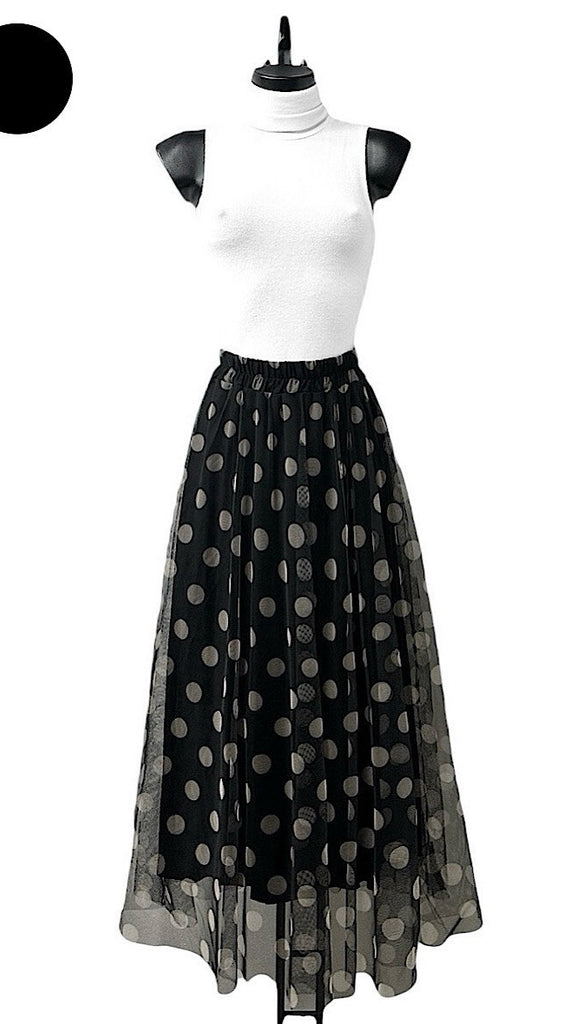 A2625 Black Polka Dot Tulle Skirt