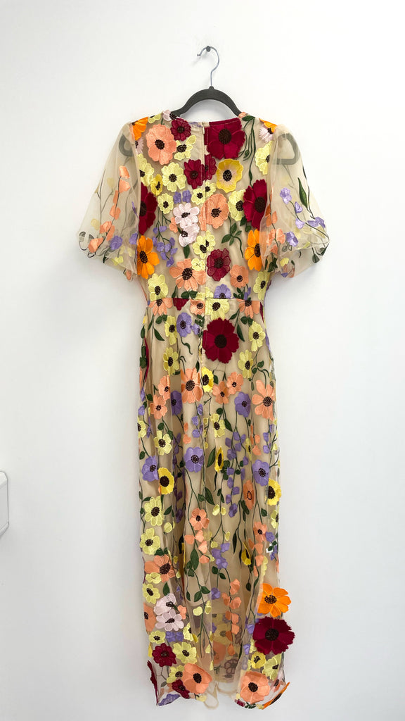 5-A2244 Debra Beige Multi 3D Floral Dress