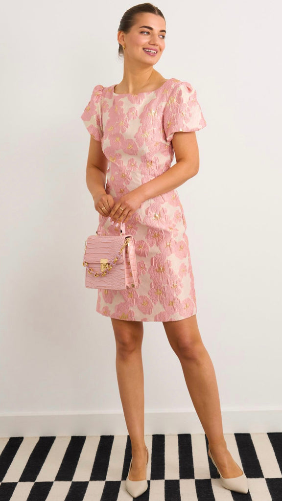 A2344 Adette Baby Pink Floral Shift Dress