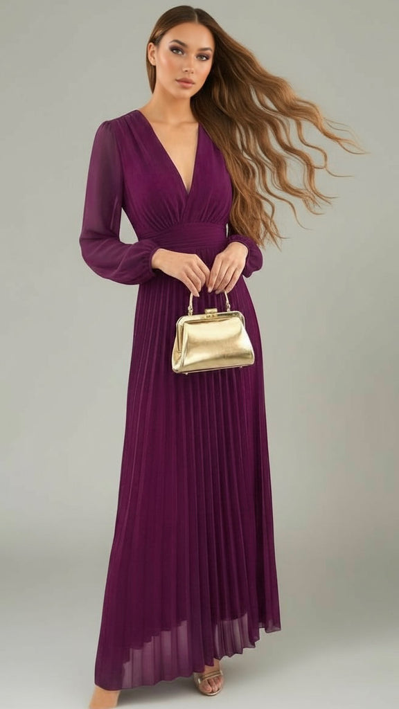 A2638 Chelle Magenta Pleated Dress