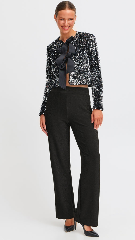 4-A1985 Paillet Silver Sequin Bow Jacket