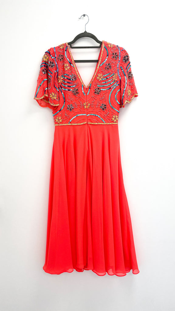 5-A2274 Bexley Coral Embellished Flare Dress