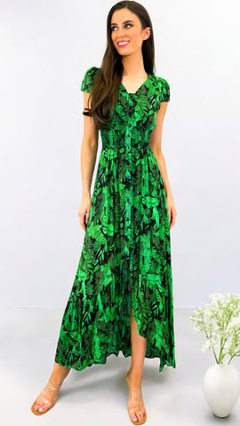 4-A1320 Green Peplum Bardot Dress