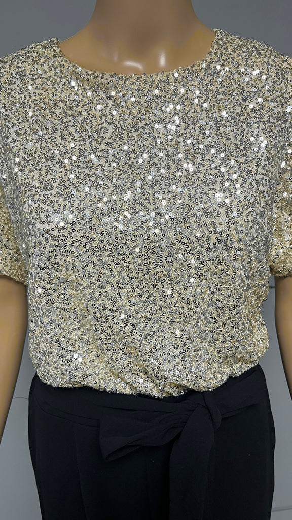 A2751 Olivia Beige Top Sequin Jumpsuit
