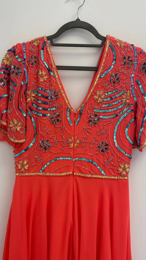 5-A2274 Bexley Coral Embellished Flare Dress
