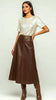 A2718 Brown Faux Leather Midi Skirt