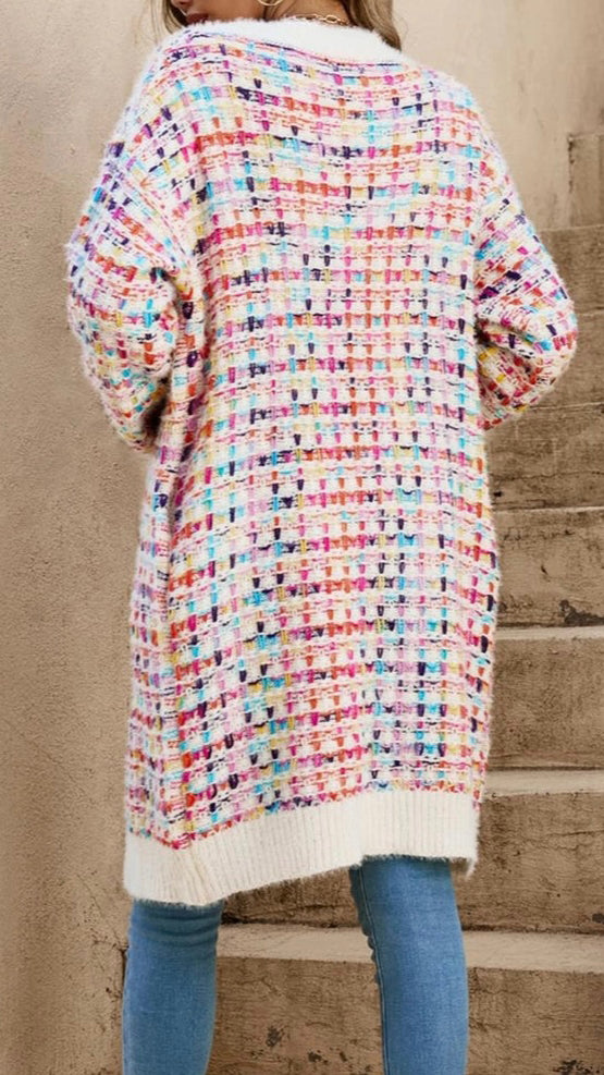 A2884 White Multi Coloured Cardi