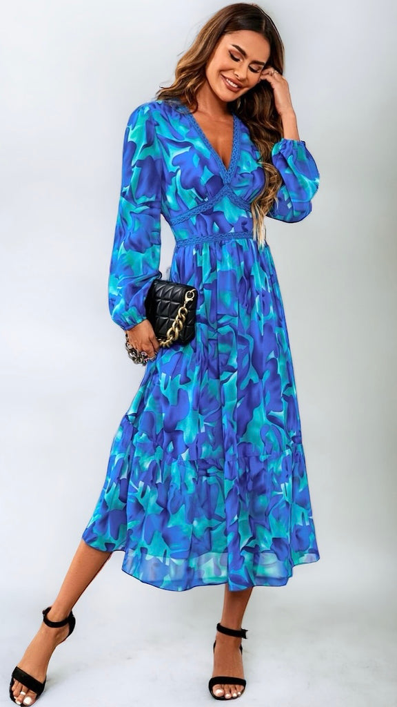 1-A1473 Ria Blue Print Midi Dress