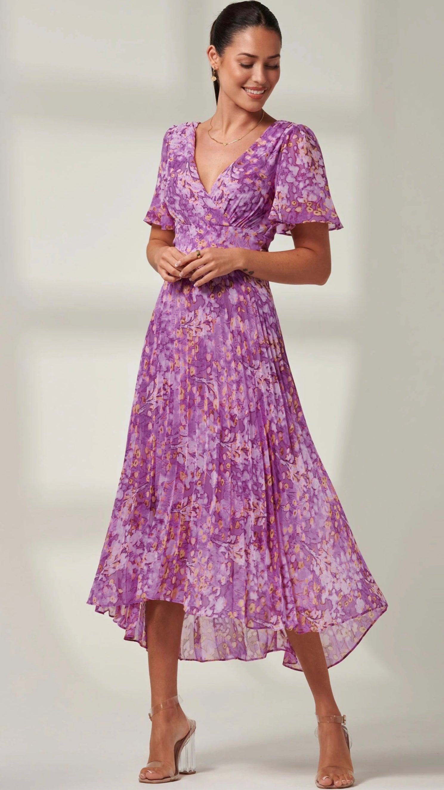 Vanya Purple Print Pleat Dresses dresses online party dresses