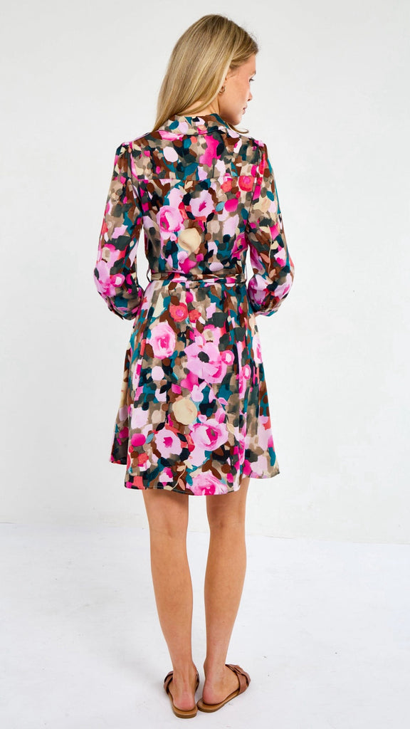 A2816 Roses Print Shirt Dress Mini