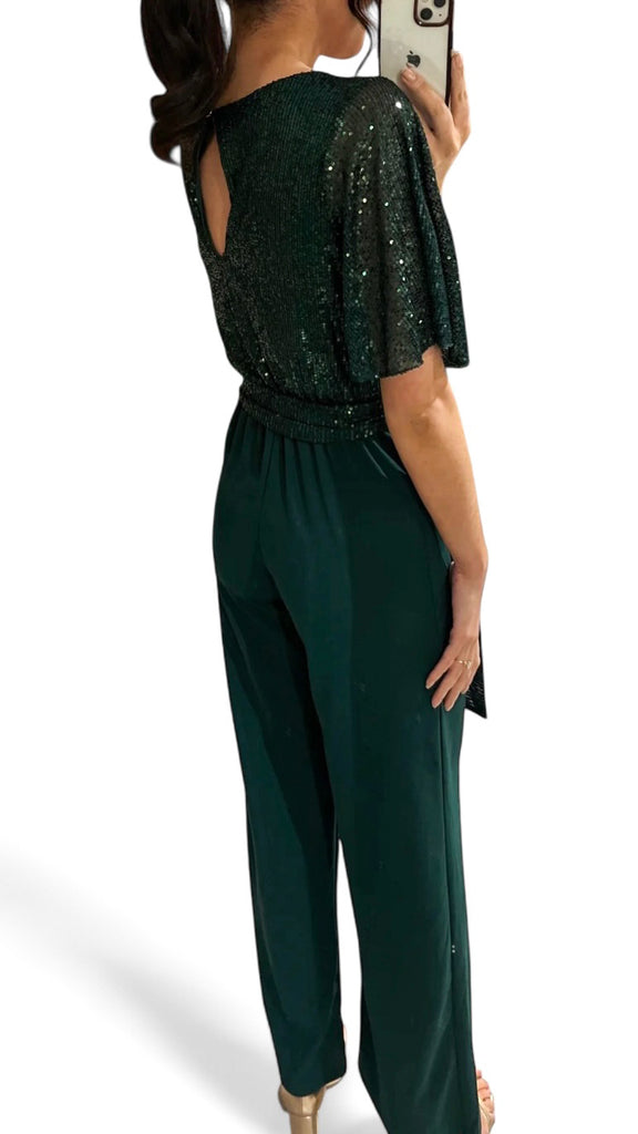 5-A2070 Amelia Green Sequin Jumpsuit