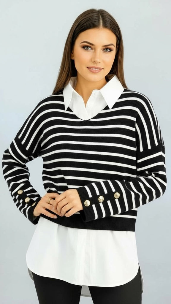 A2662 Black 2in1 Stripe Top