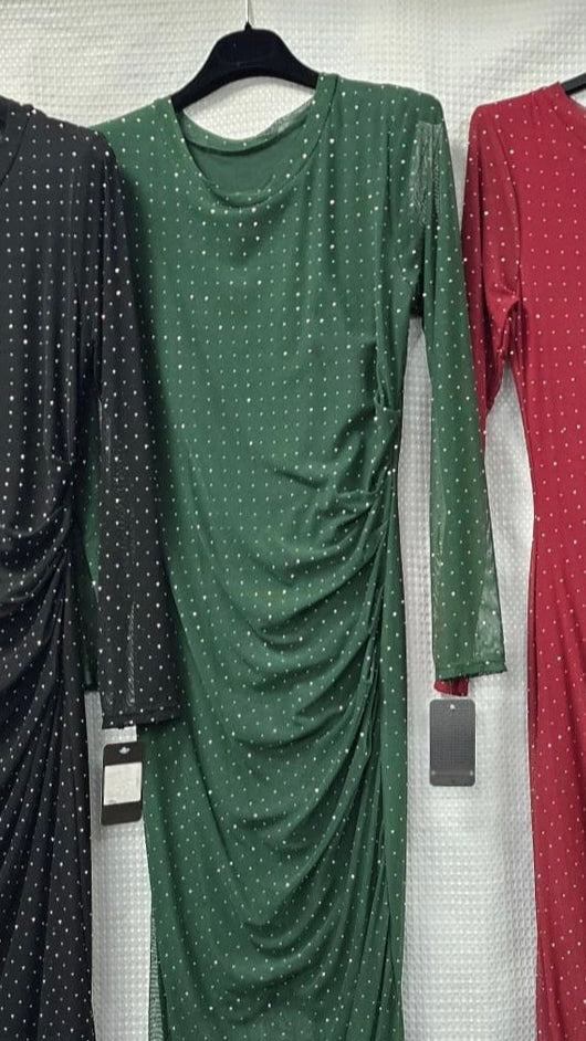 A2825 Green Diamante Stud Midaxi Dress