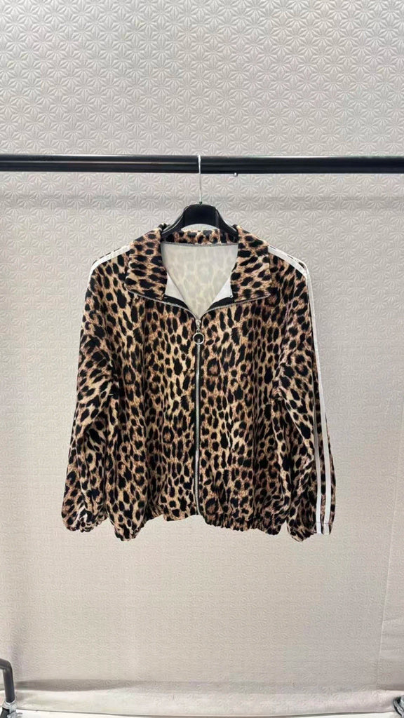 A3326 Leopard Print Bomber Jacket